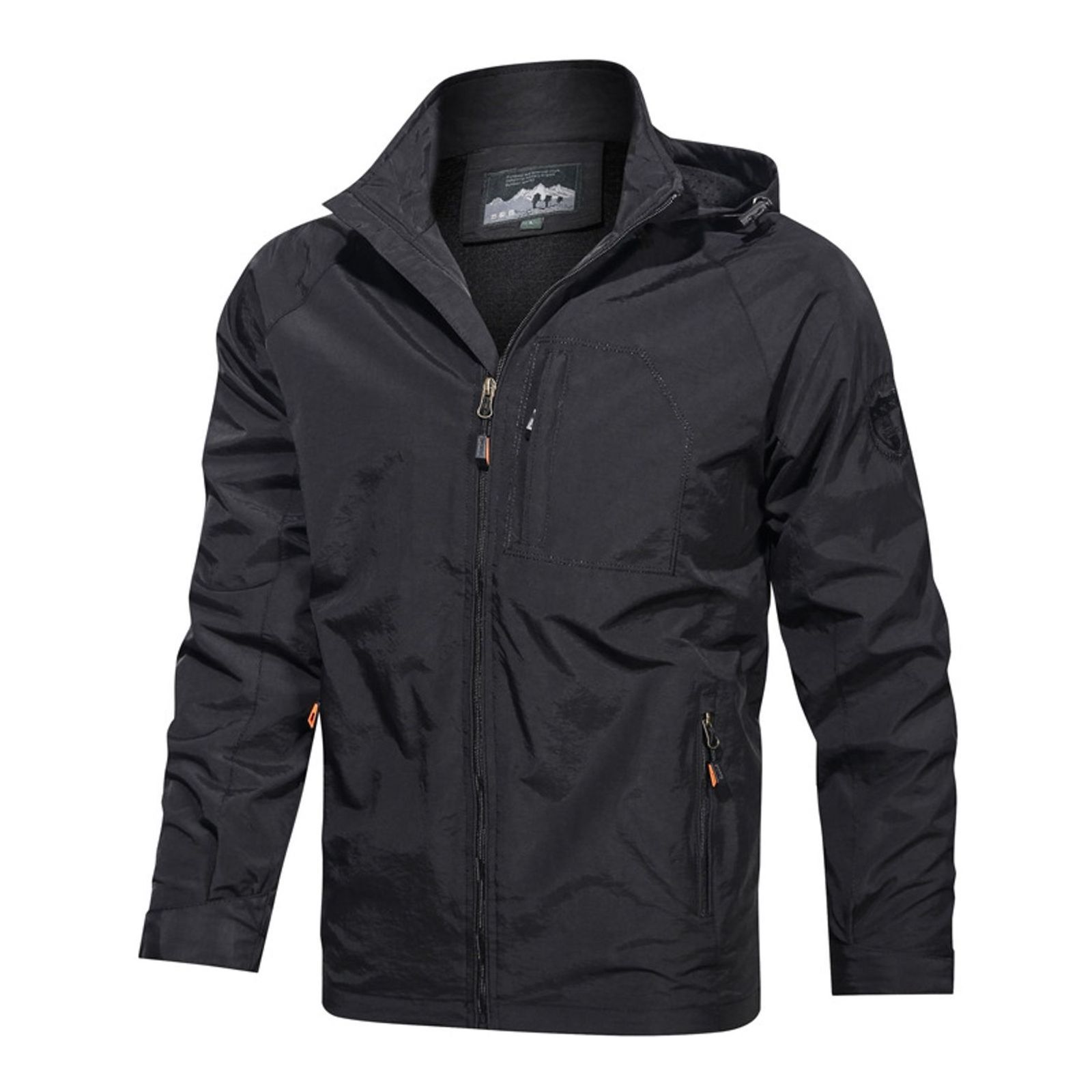 Defitshape Men's Windbreaker Raincoat Hooded Jackets \u0026 Coats Full Zip Camping Outdoor Casual Jacket Lightweight Long Sleeve Fall Top w/ Detachable Hood Multi Zipper Pockets Black X-Small